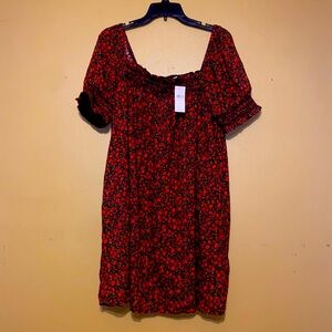 NWT American Eagle Women's Large 1977 Flower Print 34" Long Puffy SS Dress